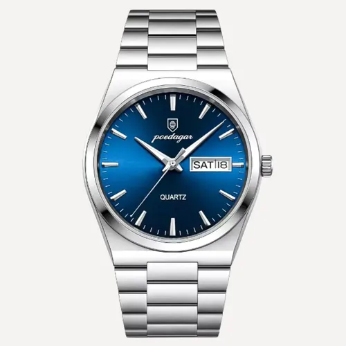 Relógio Masculino Luxo Poedagar Old Money Aço Quartzo Prata Prateado Clássico Azul Capra Pink –