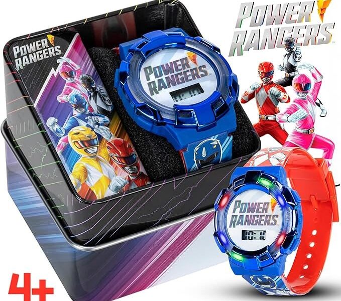 Relógio infantil Power Rangers – moldura iluminada com luzes giratórias, visor LCD, fácil de ler, pulseira de plástico ajustável – perfeito para meninos e meninas, Multicor, Power Rangers