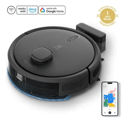 Robô Aspirador de pó 4 em 1 Electrolux Wi-Fi MOP Passa Pano Seco e Úmido até 1h40 de Bateria App Mapeamento Laser Inteligente Alexa e Conectividade Google Home Experience sensor Antiqueda ERB60 Bivolt –