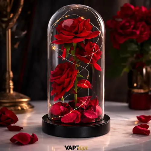 Rosa Eterna Vermelha Em Cúpula Iluminada Presente Dia Das Mães E Dia Dos Namorados Decoração Romântica Delicada Vapt Vupt –