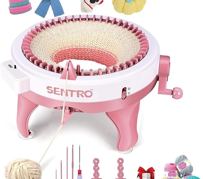 SENTRO Máquina de Tricô, 22/40/48 Agulhas, Tear Redondo de Tecelagem Inteligente, Máquinas de Tricô Placa de Tricô Giratória Kit de Máquina de Tear de Malha Dupla para Adultos/Crianças Meia de Chapéu