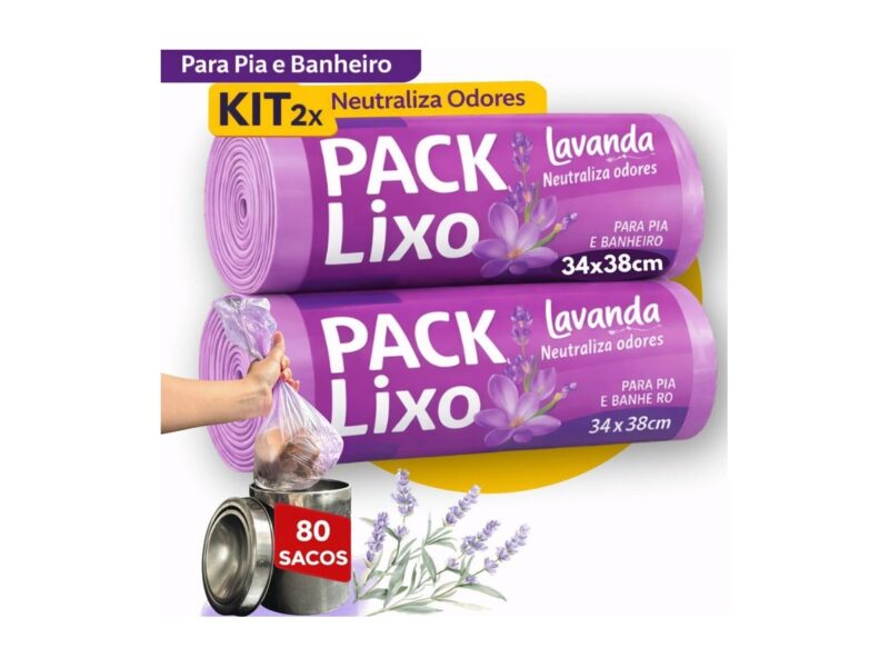Sacos de Lixo Perfumados Lavanda | Kit 80 Sacos | Para Pia e Banheiro | 34x38cm | Neutraliza Odores