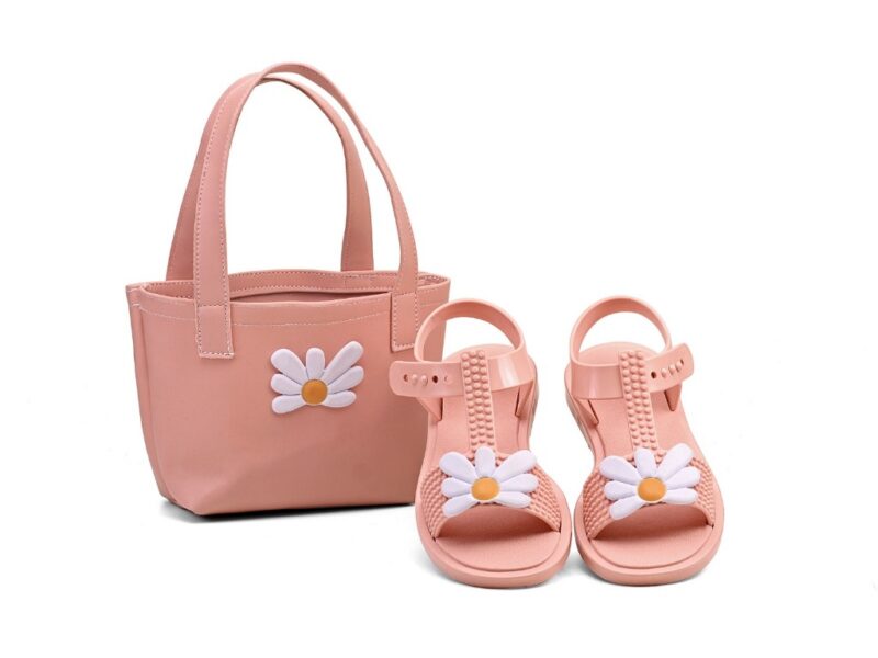 Sandalia Feminina Infantil Rasteirinha Confortavel Margarida com Bolsa de Mão