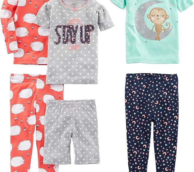 Simple Joys by Carter’s Conjunto de pijama de algodão com ajuste confortável de 6 peças para meninas