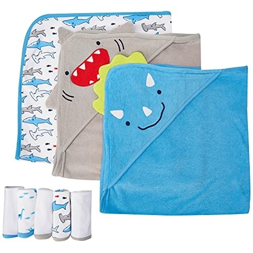 Simple Joys by Carter’s Conjunto de toalhas e toalhas unissex para bebês, pacotes múltiplos, Tubarão/Dinasaur, One Size