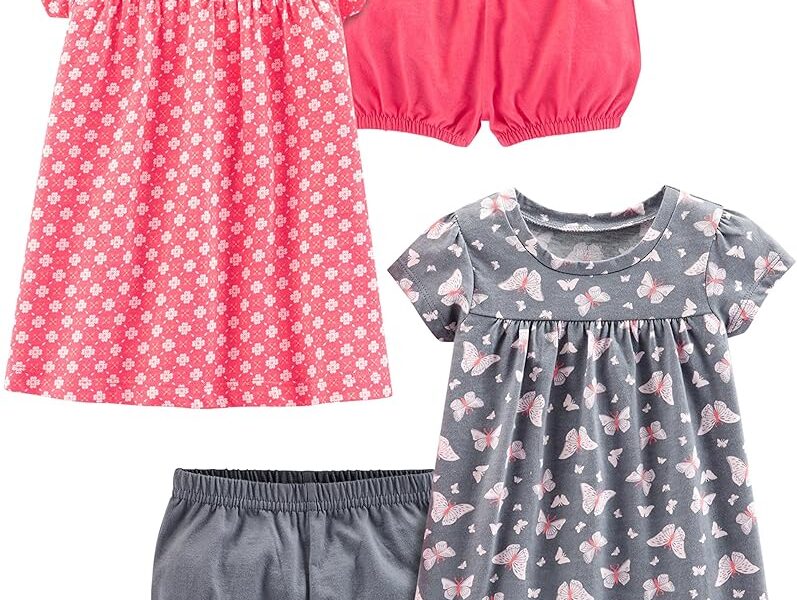 Simple Joys by Carter’s Conjuntos de vestidos de manga curta e sem mangas para meninas, pacote com 2