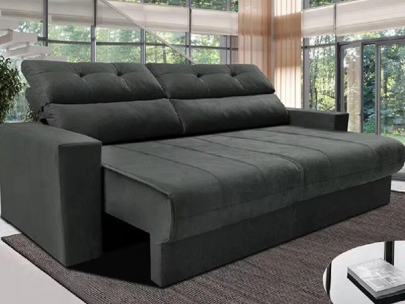 Sofá 3 Lugares Clean Retrátil Reclinável Cama Inbox – Cinza – Liso –