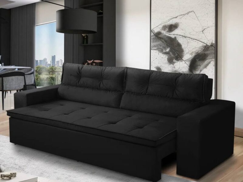Sofá Retrátil Reclinável 3 Lugares C Molas 1,80m Vegas Suede Cor Preto –