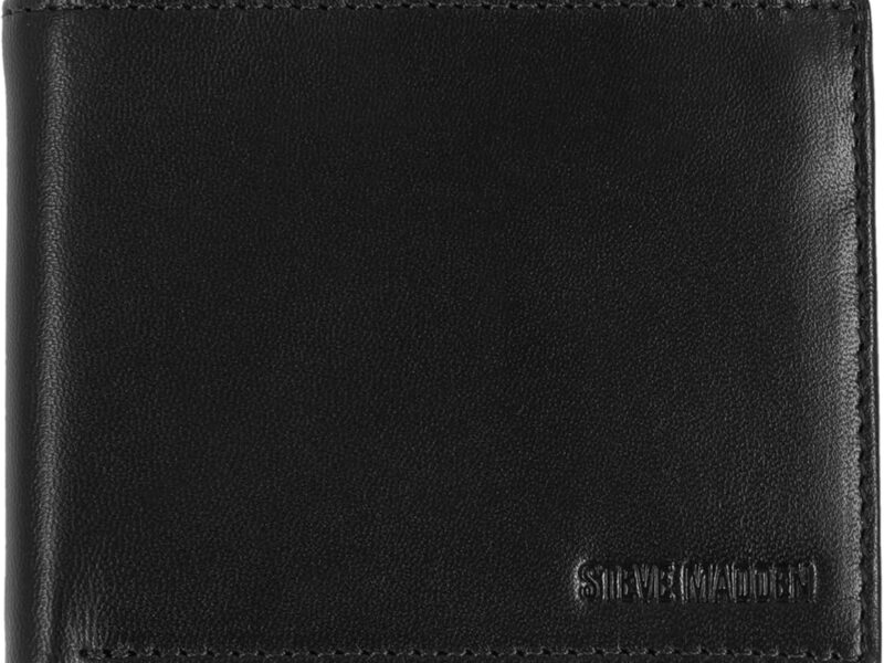 Steve Madden Men’s Leather RFID Blocking Wallet with Extra Capacity Id Window