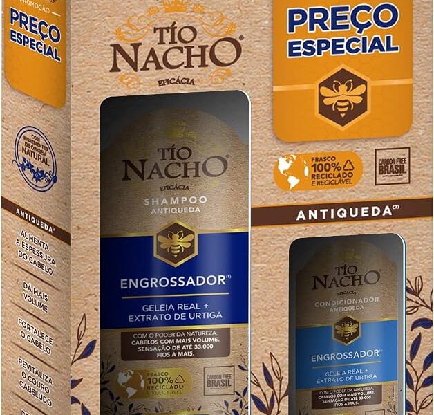 Tío Nacho Kit Shampoo + Condicionador Engrossador Antiqueda Natural com Geleia Real e Capilgross para Cabelos Finos – Volume, Espessura e Fortalecimento Capilar (Shampoo 415ml + Condicionador 200ml)