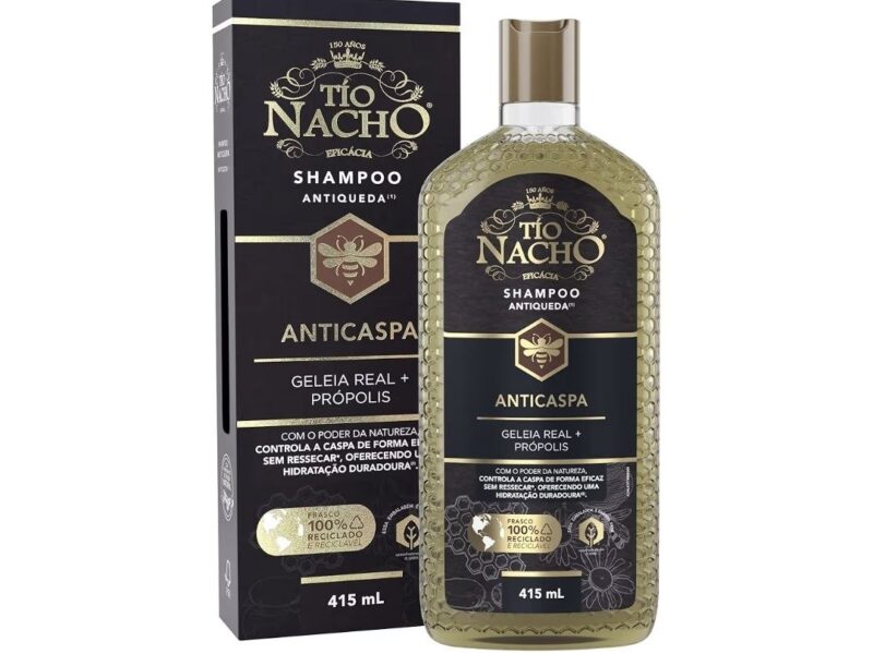 Tío Nacho Shampoo Anticaspa Antiqueda Natural com Geleia Real e Própolis – Controle da Caspa, Hidratação do Couro Cabeludo e Fortalecimento Capilar 415ml