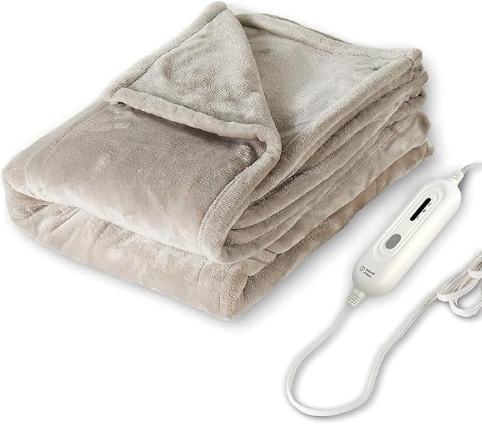Tefici Cobertor aquecido elétrico, super aconchegante e macio de flanela de 2 camadas 127 x 152 cm, manta aquecida com 3 níveis de aquecimento e 4 horas de desligamento automático, lavável na máquina,