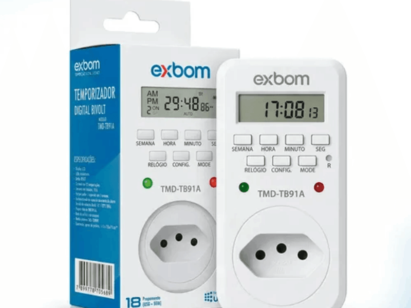 Temporizador Digital Exbom para Automação Residencial e Piscina, 16 Programas –
