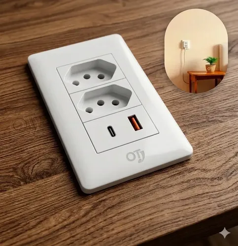 Tomada Dupla Parede Usb Tipo C 10a Bivolt 4×2 + Espelho O.t –