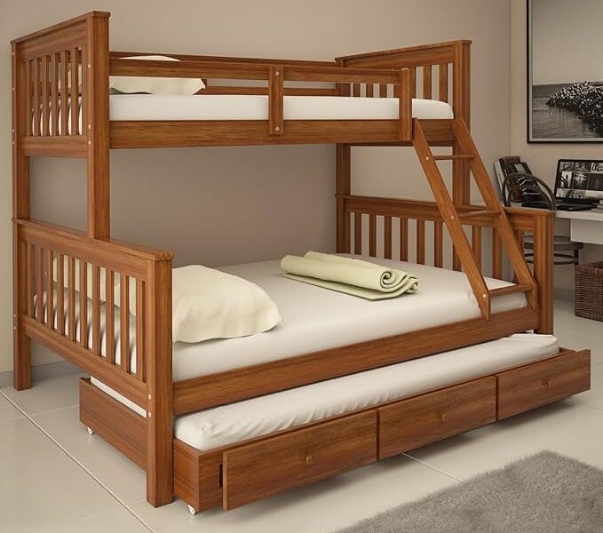 Treliche Com Gavetas Cama Casal Solteiro De Madeira Flex Exclusivo Totalità Castanho Claro