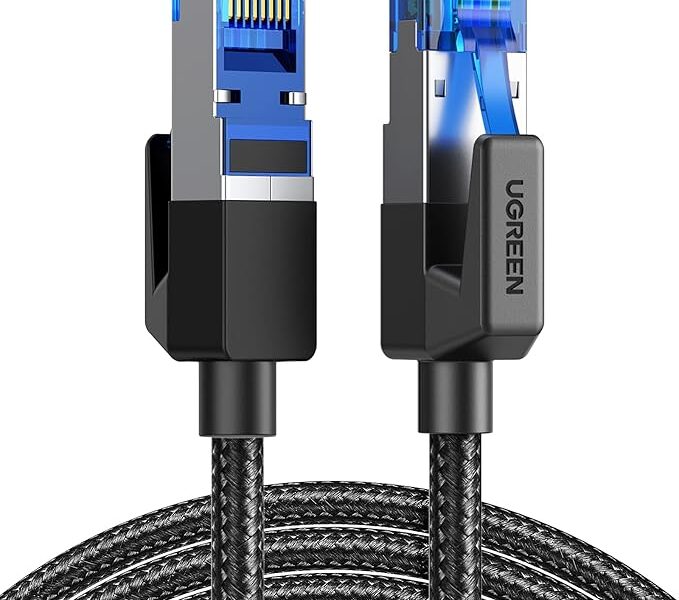 UGREEN Cabo Ethernet Cat 8 6 pés, cabo de rede trançado de alta velocidade 40 Gbps 2000 MHz Cat8 RJ45 Cabos LAN blindados para serviços pesados internos compatíveis para jogos PC PS5 Xbox Mod