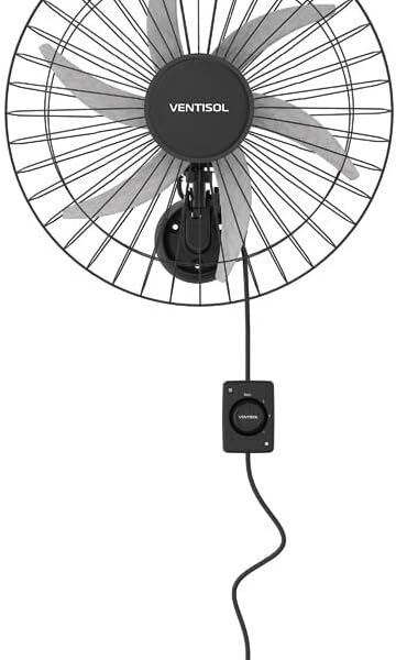Ventisol Ventilador de Parede Oscilante, Steel, Preto/Prata, 50cm, Bivolt