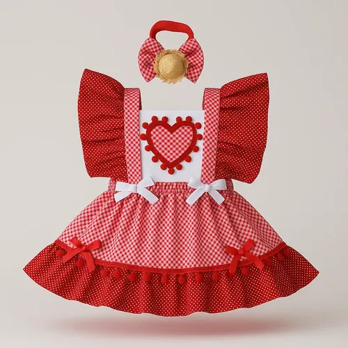 Vestido Bebê Festa Junina Caipira Menina Jardineira Quadrilh –