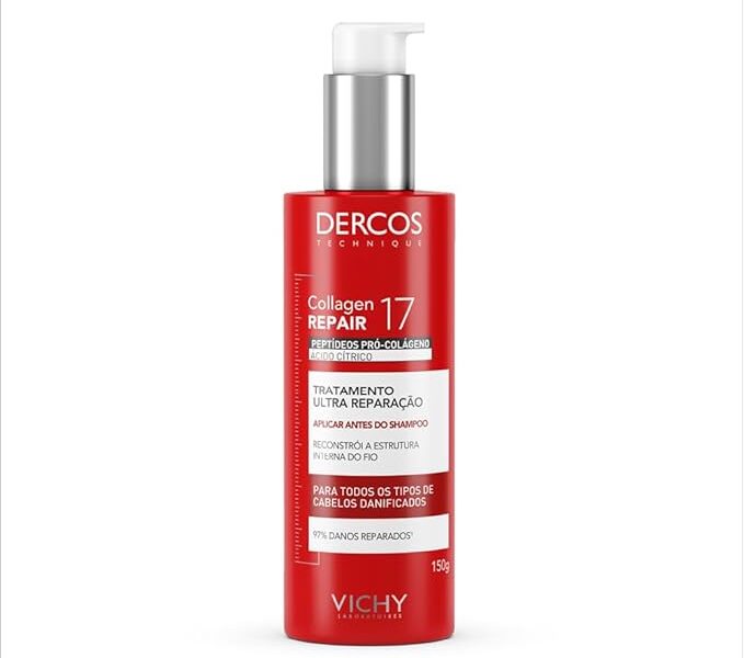 Vichy Dercos Collagen Repair 17, Pré-Shampoo Antiqueda e Antiquebra, Peptídeos Pró-Colágeno e Ácido Cítrico, Fios 10x Mais Fortes e 97% Reparados, 150g