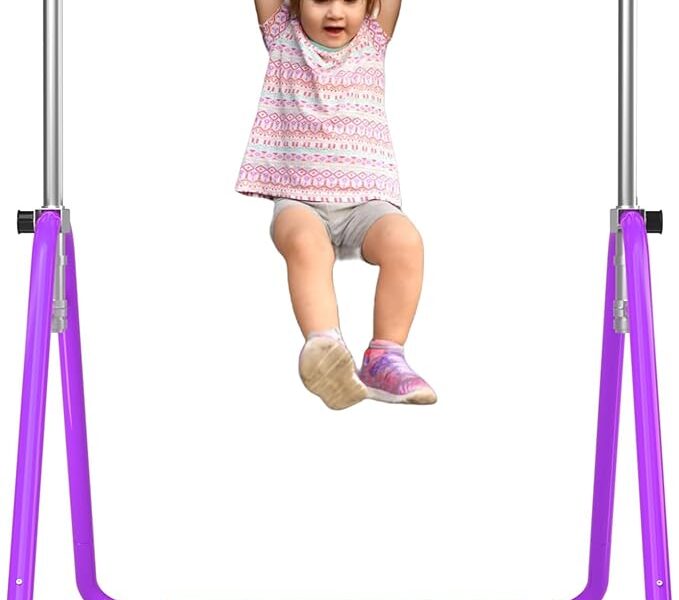 WATBKHE Barra de ginástica infantil equipamento de ginástica para casa altura ajustável barra de treinamento de ginástica para meninas de 3 a 7 anos (básico – roxo)