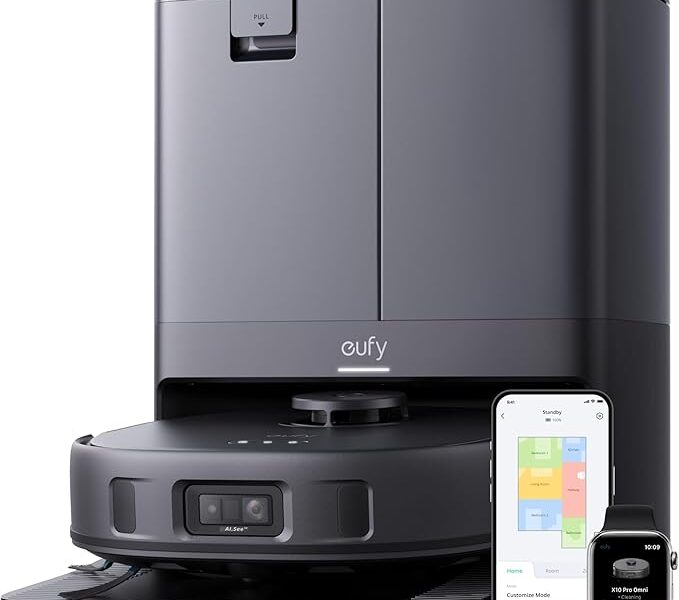eufy X10 Pro Robô aspirador, Aspiração forte, Evita obstáculos com Laser e IA, Lava e seca sozinho, Esvazia e repõe água automaticamente, Escovas antiembaraço, Perfeito para casas com pets, 220V.