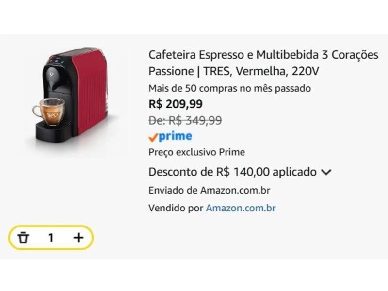 3 Corações TRES Cafeteira Espresso e Multibebida Passione Vermelha – 127V