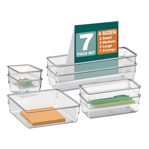 Acrimet Organizador Modular de Gavetas Transparente, Kit com 7 Potes | Tamanhos Sortidos para organizar gavetas, bancadas e armários