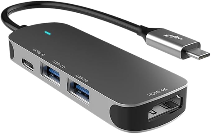Adaptador HUB USB 4 em 1, Entrada Tipo-C, 2 Portas USB-A, 1 Tipo-C, 1 HDMI, Velocidade Até 5Gbps, Corpo e Conector em Alumínio, Prata, HUB41HD, ELG