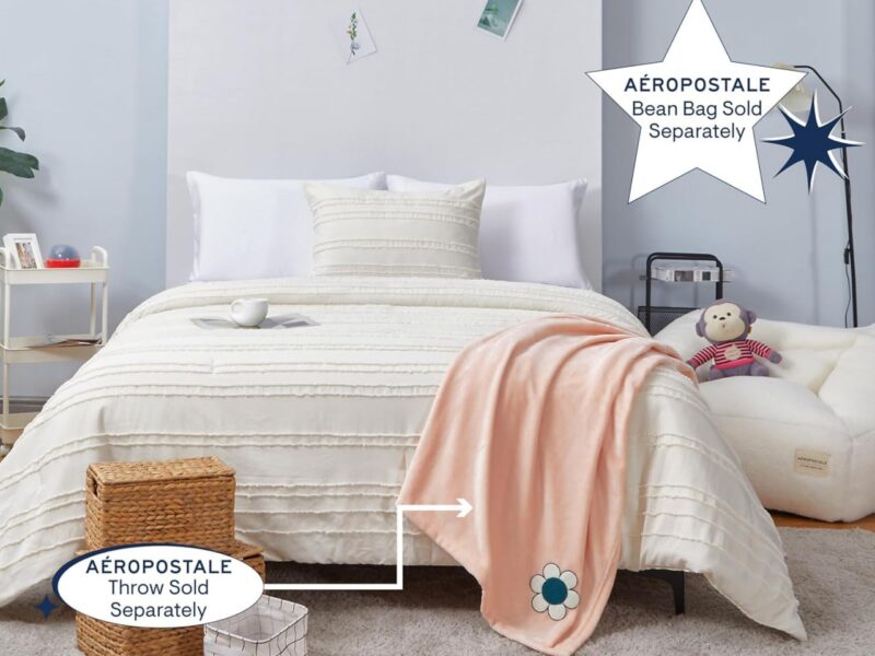 Aeropostale Conjunto de edredom de 2 peças Eloise para quarto e fronhas combinando, solteiro, marfim