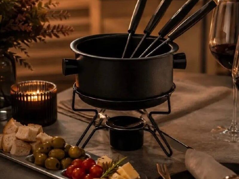 Aparelho Fondue Pop Antiaderente 7 Pçs Preto Forma + 4 Garfo