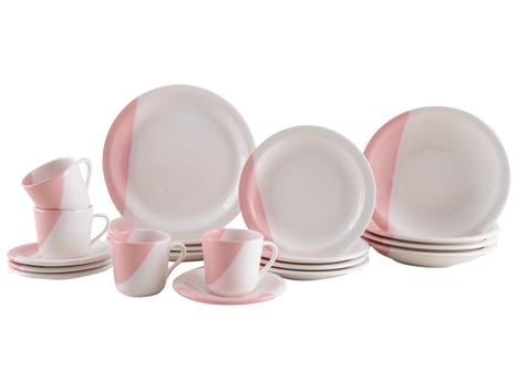 Aparelho de Jantar e Chá 20 Peças Cerâmica Brasilia Redondo Branco e Rosa Atual – Aparelho de Jantar –
