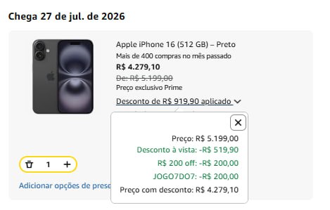 Apple iPhone 16 (512 GB) – Preto