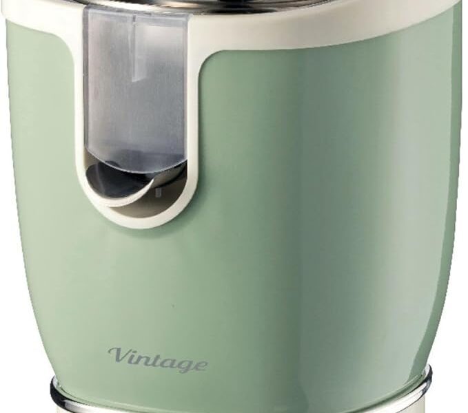 Ariete Espremedor de frutas cítricas elétrico com design vintage e alavanca de pressão, 2 cones para frutas grandes e pequenas e bico anti gotejamento 413/04 verde – 220V