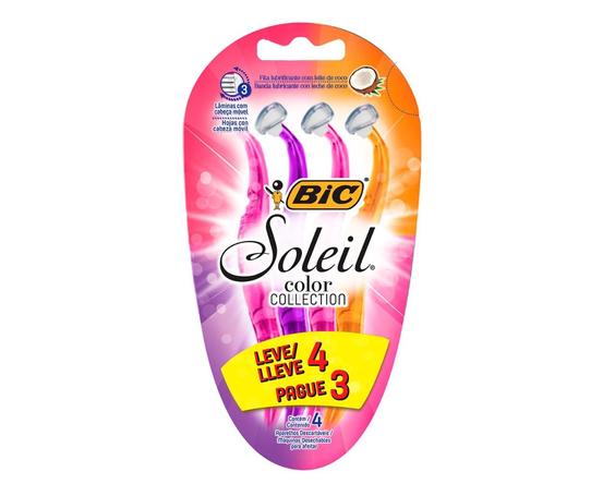 BIC Aparelho De Depilar Soleil Rosa Roxo E Laranja Leve 4 Pague 3 – 930183 – Dupla Fita Lubrificante Com Leite De Coco