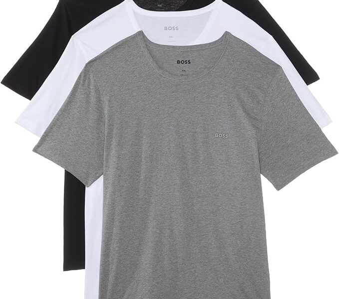 BOSS Pacote com 3 camisetas masculinas de algodão e gola redonda