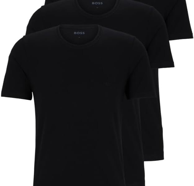 BOSS Pacote com 3 camisetas masculinas de algodão e gola redonda