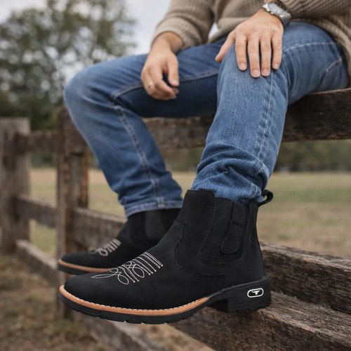 Botina Texana Masculina Country Bico Quadrado Fazendeiro Lev
