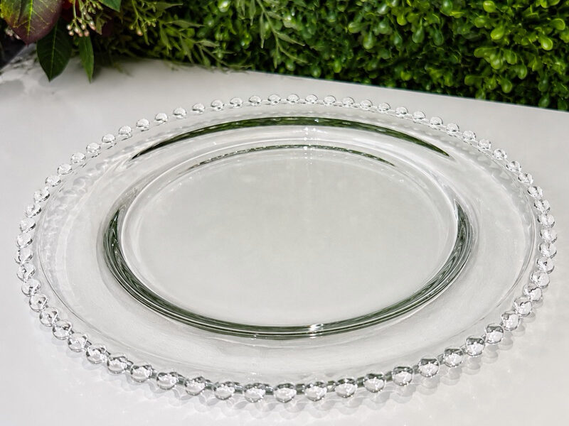 CJ 6 Sousplat de Cristal redondo Pearl bolinha 31,5 cm studio Cristal