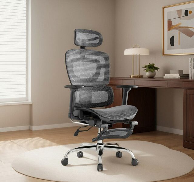 Cadeira De Escritório Ergonômica Mônaco Bt07 Luvinco Malha Respirável Com Suporte Lombar Adaptável Apoio Para Pés Retrátil Encosto Ajustável Seis Posições Cor Preta Suporta 200kg