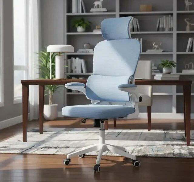 Cadeira Escritório Ergonômica Genebra Luvinco Cor Azul Com Suporte Lombar Estofado Mesh