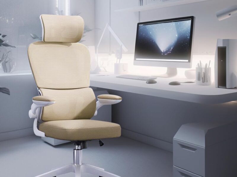Cadeira de escritório, design ergonômico com suporte lombar independente, malha respirável e encosto de cabeça ajustável（Amarelo）
