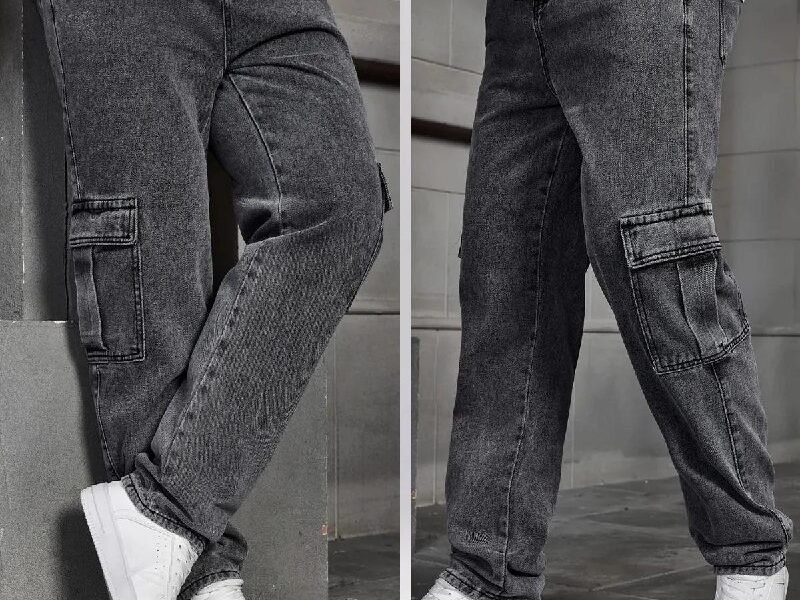 Calça Jeans Cargo Masculina Streetwear Preta Mescla 34 Ao 44