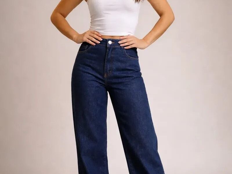 Calça Jeans Wide Leg Feminina Cintura Alta Sem Lycra Stillge