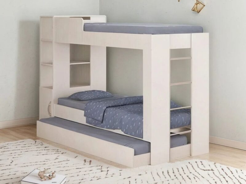 Cama Treliche Ditália Solteiro Branco com baú e Prateleiras