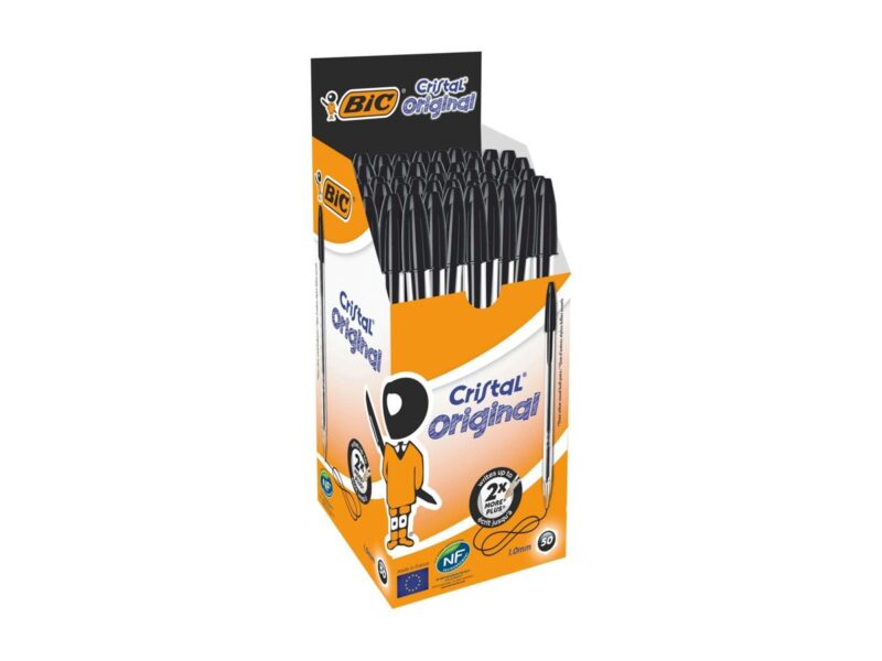 Caneta Preta Bic Cristal Dura Mais – Ponta Esferográfica Média de 1.0mm. Escrita Macia e Cor Intensa