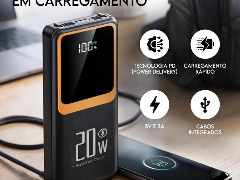 Carregador Portátil Power Bank Turbo 20000mah 22.5w Universal Para iPhone Samsung Motorlola Xiaomi Com Display Digital Preto ou Branco- Hardline