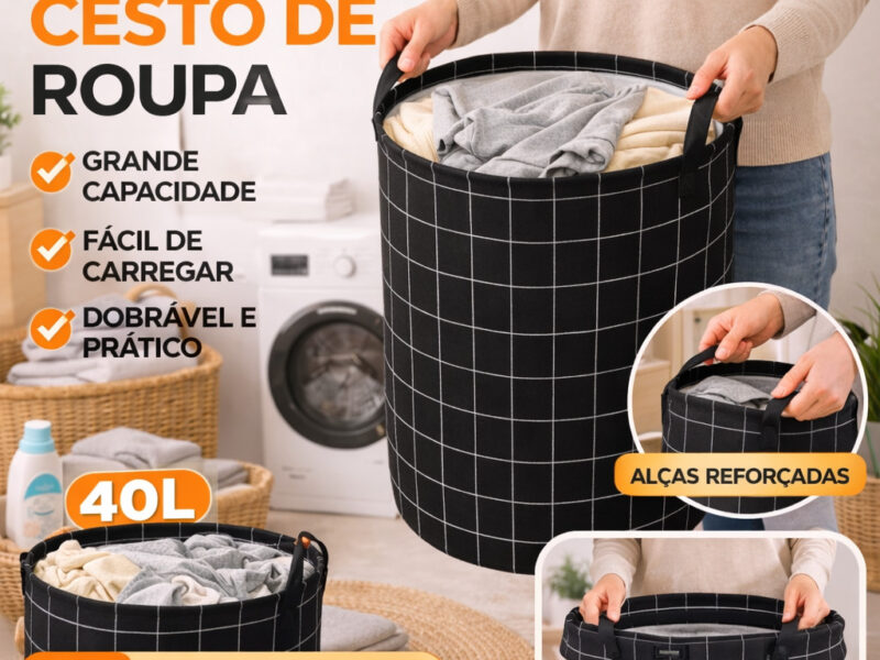 Cesto De Roupa Suja Multiuso Organizador de Brinquedos Dobrável com alça 40×50