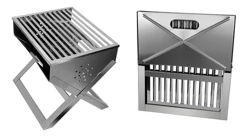 Churrasqueira De Inox Dobrável Portátil A Carvão – Maleta