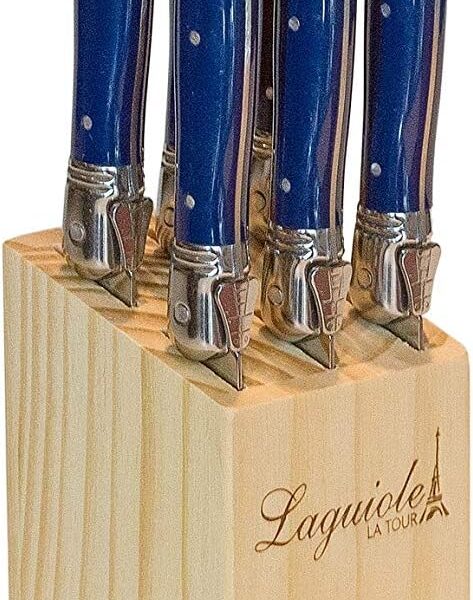 Conjunto de 6 facas Luxo com cepo de madeira Azul