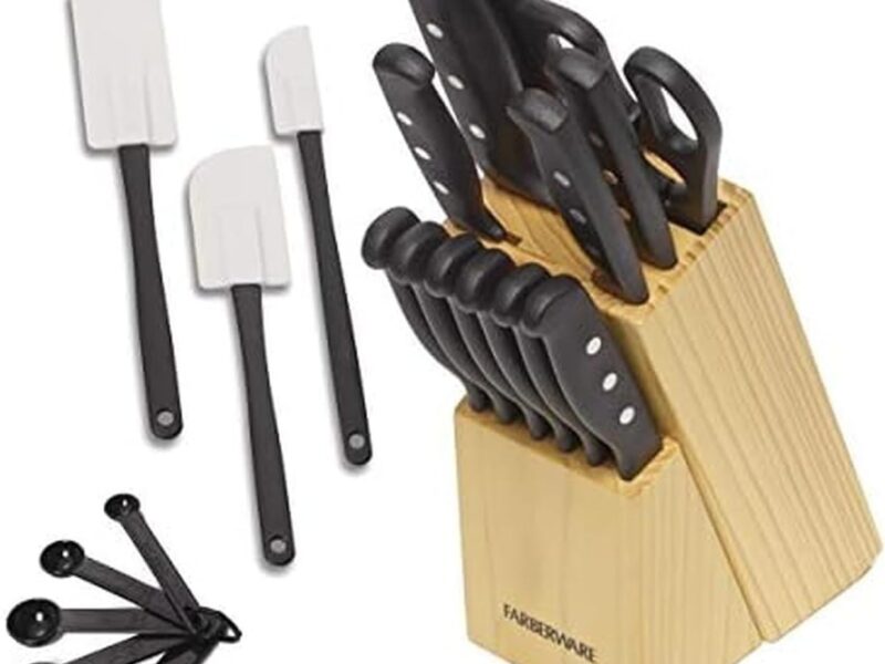 Conjunto de facas e utensílios de cozinha de aço inoxidável de alto carbono Farberware, preto